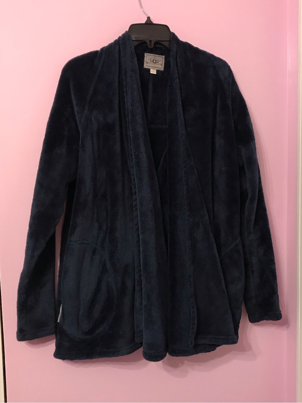 UGG navy blue plush fleece open front lounge cardigan size small